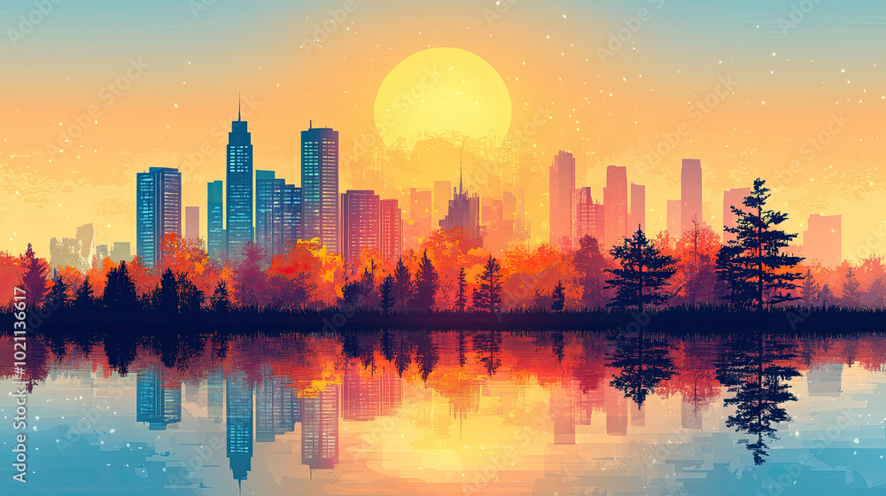 Obraz premium Flat vector illustration of a city landscape