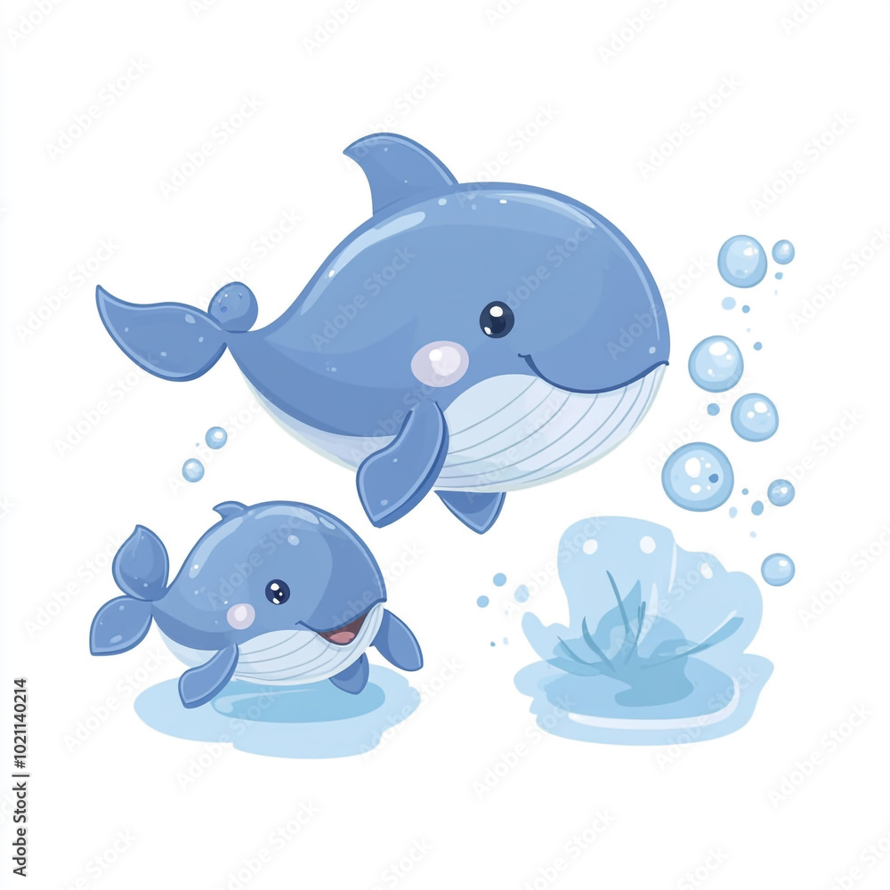 A cute cartoon whale is swimming. Simple illustration with a white background. A cute cartoon whale is swimming. Simple illustration with a white background.