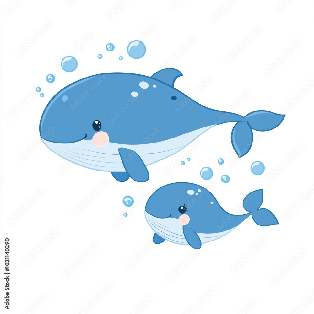 A cute cartoon whale is swimming. Simple illustration with a white background. A cute cartoon whale is swimming. Simple illustration with a white background.