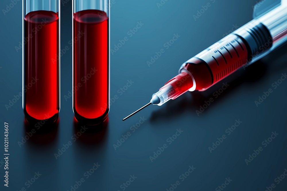 Blood sample in a vial, ready for diagnostic testing, ideal for medical laboratory scenes, healthcare visuals, and clinical research.