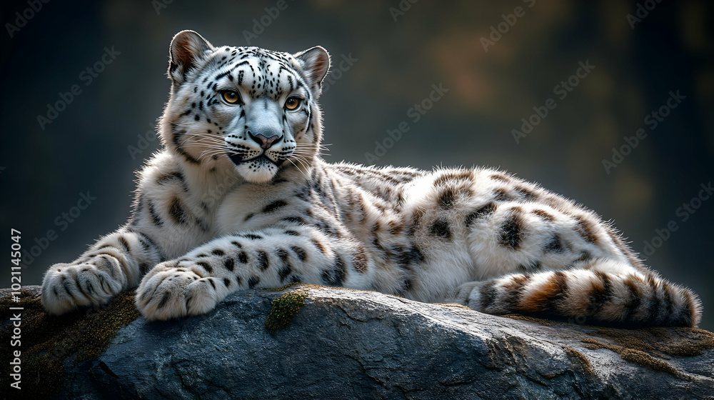 Snow Leopard on a Rock - Realistic Animal Illustration Snow Leopard on a Rock - Realistic Animal Illustration