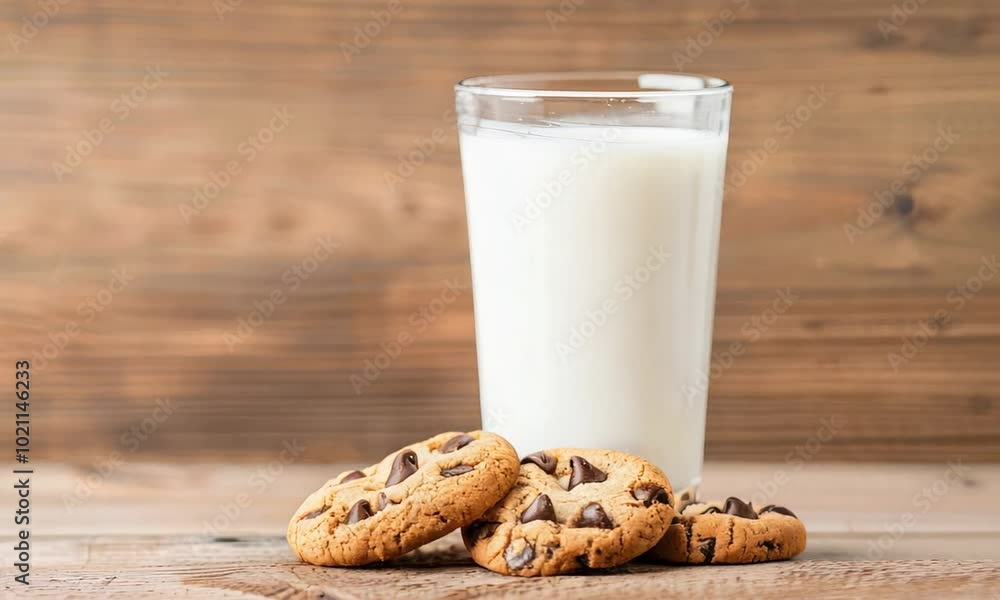 Fresh milk with chocolate chip cookies Fresh milk with chocolate chip cookies
