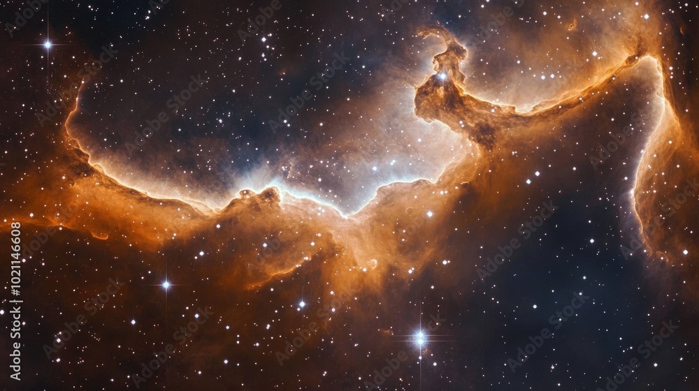 Fototapeta premium Majestic view of an interstellar nebula with glowing edges and starry background.
