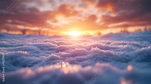 Sunset Over Snow Covered Field - Winter Landscape