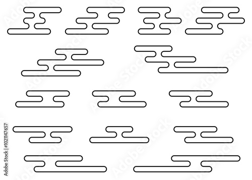 色々な工霞のイラスト、白黒