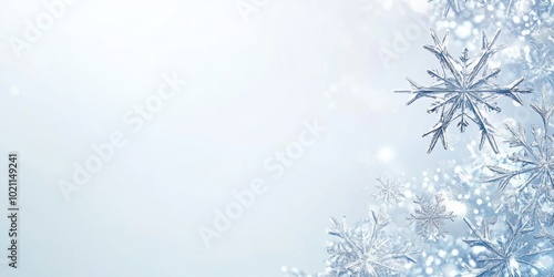 Christmas banner with elegant snowflakes of various sizes cascading from the right side