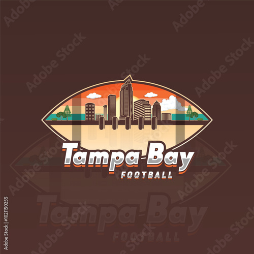 Tampa bay football Logo with skyline. 