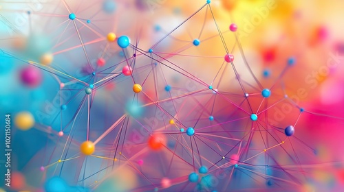 A vibrant abstract network of colorful nodes and connections, creating an energetic and dynamic visual.