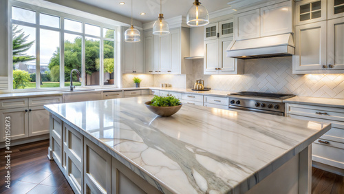 Modern interior of white marble kitchen