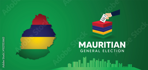 Mauritian general election hand putting vote in ballot box with cityscape vector poster