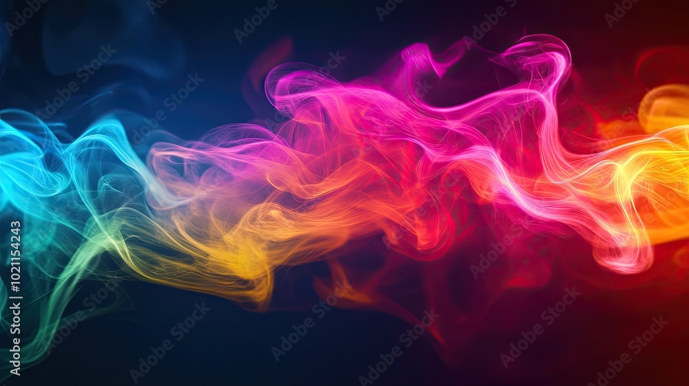 Colorful abstract smoke waves in vibrant hues of blue, pink, and yellow against a dark background. Colorful abstract smoke waves in vibrant hues of blue, pink, and yellow against a dark background.