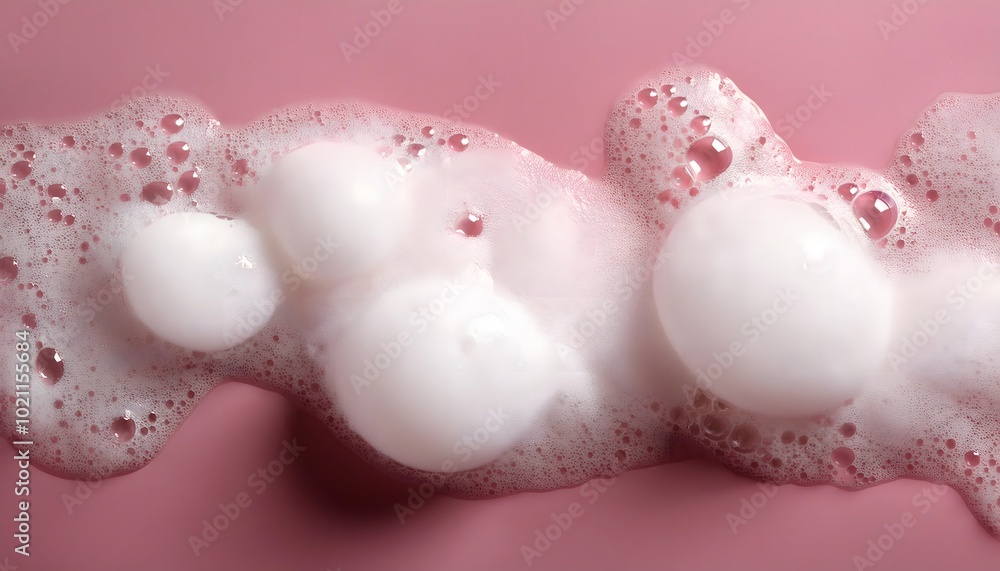 Shampoo foam with large, soft bubbles against a pastel-colored background Shampoo foam with large, soft bubbles against a pastel-colored background