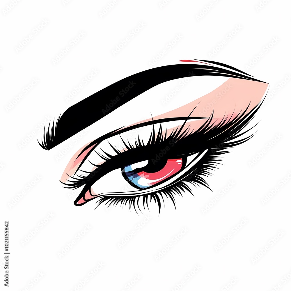 A stylized illustration of an eye with detailed eyelashes and colorful iris. A stylized illustration of an eye with detailed eyelashes and colorful iris.