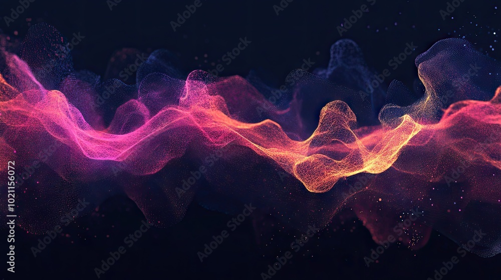 Obraz premium A vibrant abstract wave of swirling colors in hues of pink, orange, and purple against a dark background.