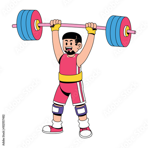 Vector Man Lifting Barbell Weightlifter Sport Cartoon Illustration Isolated