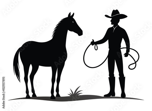 Silhouette of Cowboys in Action Riding, Shooting, and Whipping on Horseback