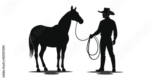 Silhouette of Cowboys in Action Riding, Shooting, and Whipping on Horseback