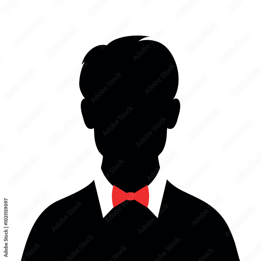 Abstract man silhouette in red bow tie. Dark male silhouette avatar emblem. Vector illustration Abstract man silhouette in red bow tie. Dark male silhouette avatar emblem. Vector illustration