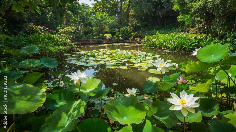 Tranquil Thai Garden Oasis with Lush Greenery, Koi Pond, and Blooming Lotus Flowers | Serene Zen Retreat in Thailand Tranquil Thai Garden Oasis with Lush Greenery, Koi Pond, and Blooming Lotus Flowers | Serene Zen Retreat in Thailand