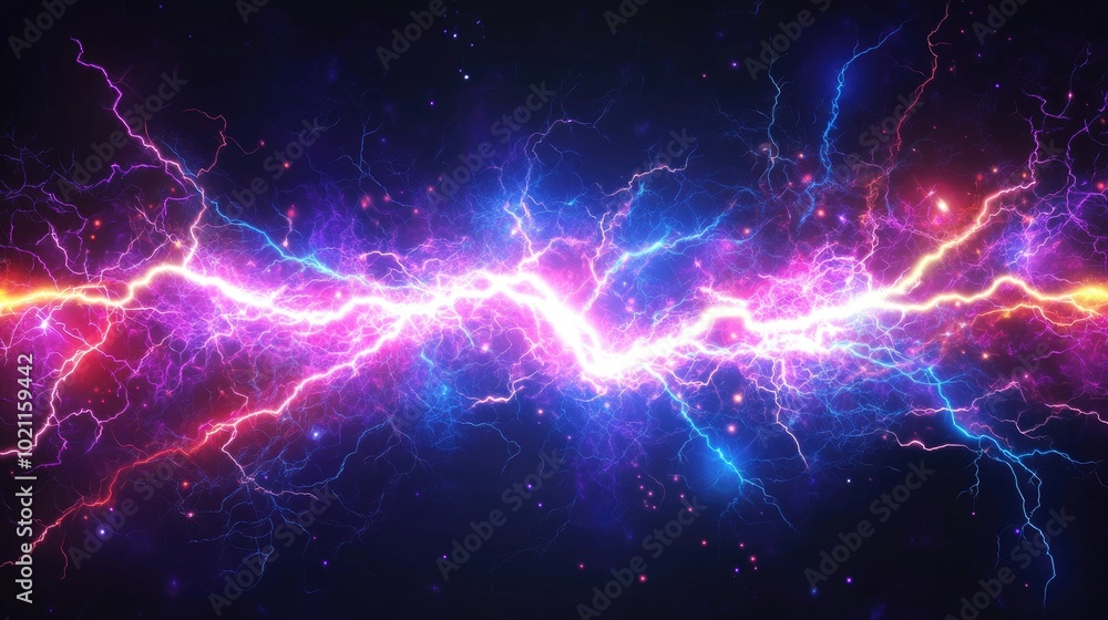 A vibrant display of colorful lightning bolts against a dark background, creating a dynamic and electrifying atmosphere. A vibrant display of colorful lightning bolts against a dark background, creating a dynamic and electrifying atmosphere.