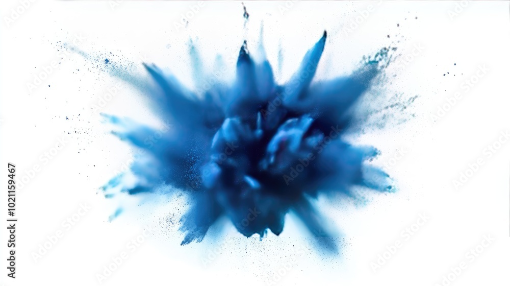 A vivid burst of blue powder creates an abstract explosion on a white background, evoking a sense of energy and creativity. A vivid burst of blue powder creates an abstract explosion on a white background, evoking a sense of energy and creativity.