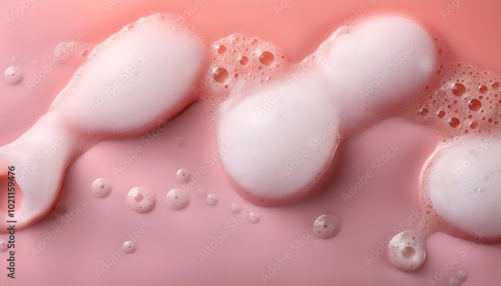 Shampoo foam with large, soft bubbles against a pastel-colored background Shampoo foam with large, soft bubbles against a pastel-colored background