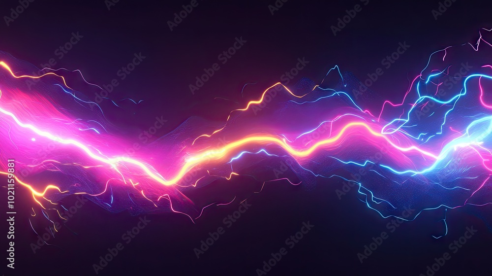 Vibrant neon energy waves in electric pink and blue on a dark background. Vibrant neon energy waves in electric pink and blue on a dark background.
