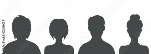 Men and women silhouettes set isolated on white background. Abstract male and female shadow portraits. Vector illustration
