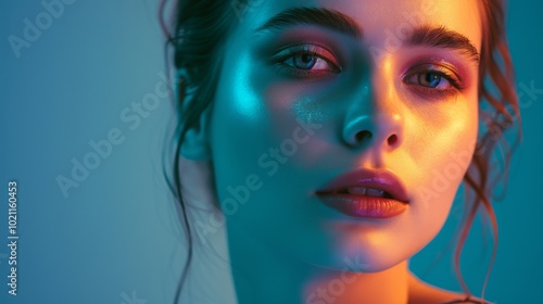 Close-up Portrait of a Woman with Blue and Orange Lighting