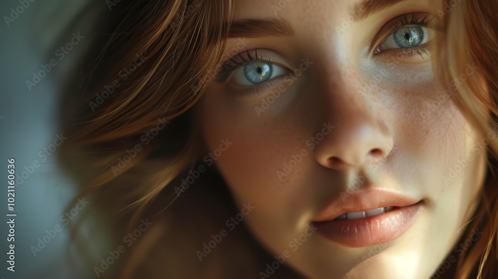 Close-up Portrait of a Woman with Blue Eyes and Red Hair Close-up Portrait of a Woman with Blue Eyes and Red Hair