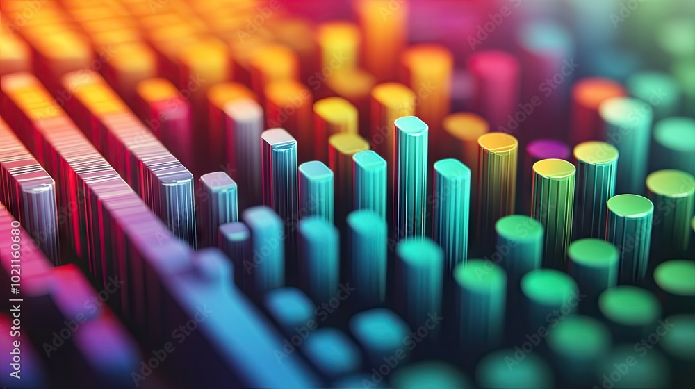 Abstract colorful sound wave visualization with vibrant bars and smooth gradients. Abstract colorful sound wave visualization with vibrant bars and smooth gradients.