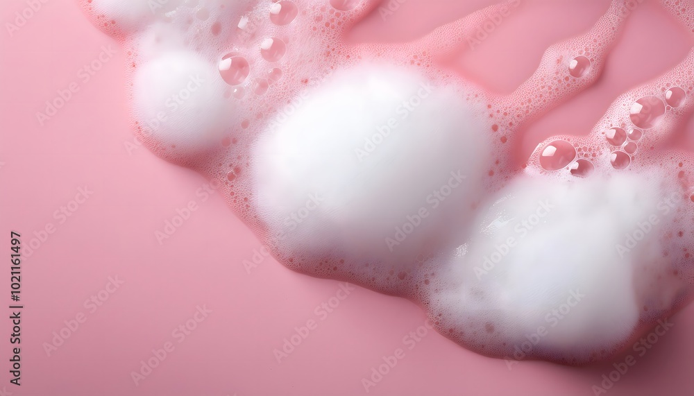 Shampoo foam with large, soft bubbles against a pastel-colored background Shampoo foam with large, soft bubbles against a pastel-colored background