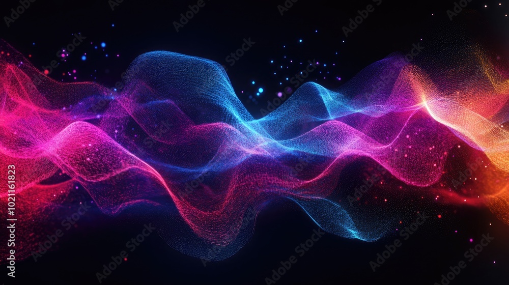 Vibrant abstract waves of blue, pink, and orange hues on a dark background, creating a mesmerizing digital experience. Vibrant abstract waves of blue, pink, and orange hues on a dark background, creating a mesmerizing digital experience.