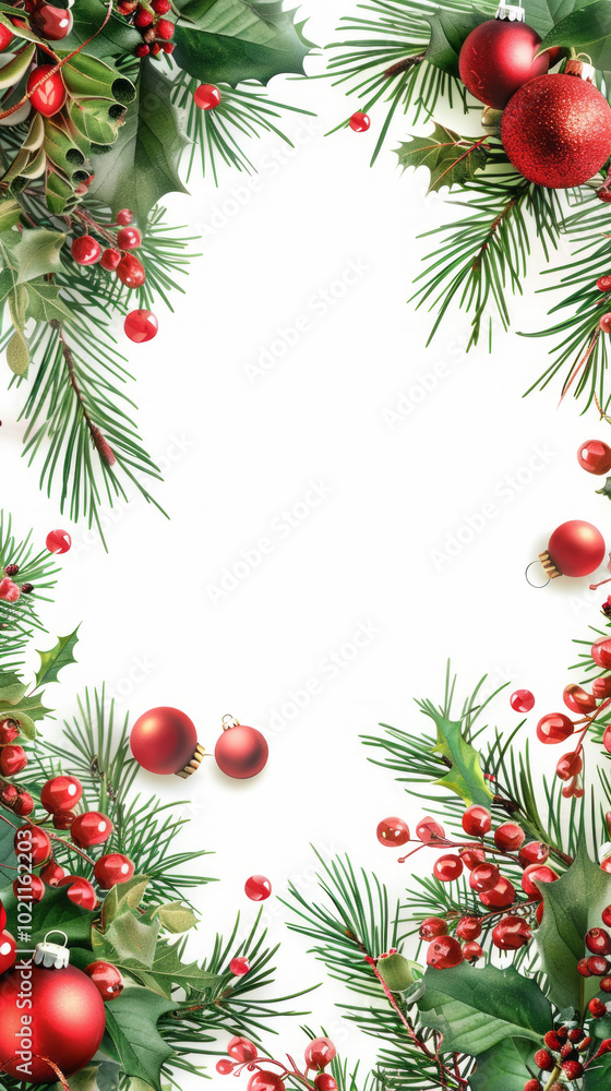Christmas Tree Frame: A festive holiday border with pine branches, decorations, and holly berries,Generated By Ai Christmas Tree Frame: A festive holiday border with pine branches, decorations, and holly berries,Generated By Ai