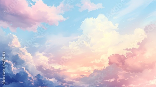 Dreamy Pastel Sky with Fluffy Clouds - Beautiful Nature Background