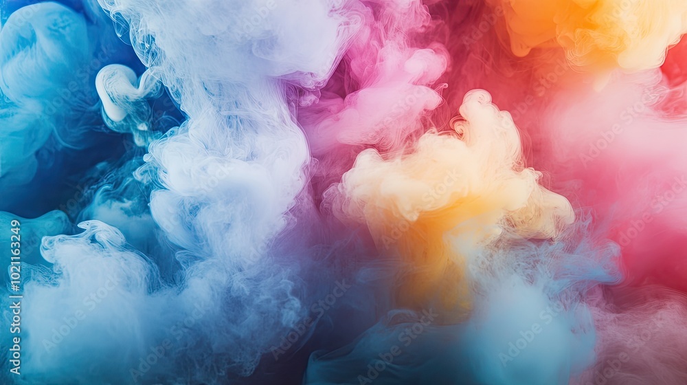 A vibrant abstract blend of colorful smoke swirls in shades of blue, pink, yellow, and orange. A vibrant abstract blend of colorful smoke swirls in shades of blue, pink, yellow, and orange.