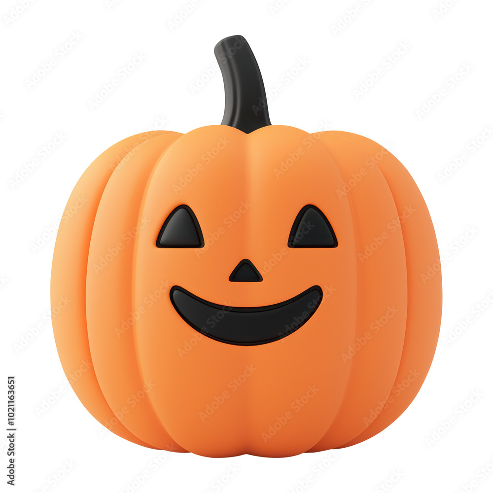 3D Halloween pumpkin with smiling face, featuring a classic carved jack-o'-lantern look. Bright orange pumpkin has black facial features and a playful design. Isolated on transparent background, png. 3D Halloween pumpkin with smiling face, featuring a classic carved jack-o'-lantern look. Bright orange pumpkin has black facial features and a playful design. Isolated on transparent background, png.