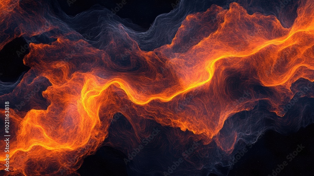 Fototapeta premium A vibrant abstract design featuring fiery orange waves swirling against a dark background.