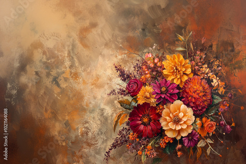 Watercolor autumn background, texture, and pattern for design. Fall bouquet for greeting cards, wedding invitations, etc