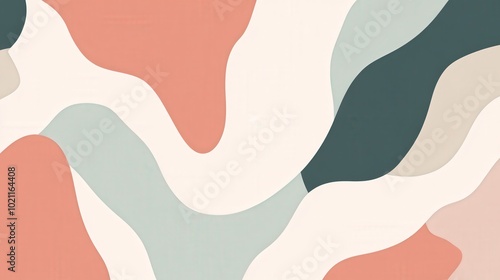 Abstract art with wavy pastel shapes in earthy tones.