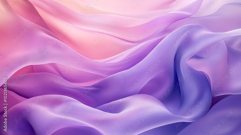 Fototapeta premium Flowing silk drapes in soft lavender and pink hues create an ethereal, calming atmosphere.