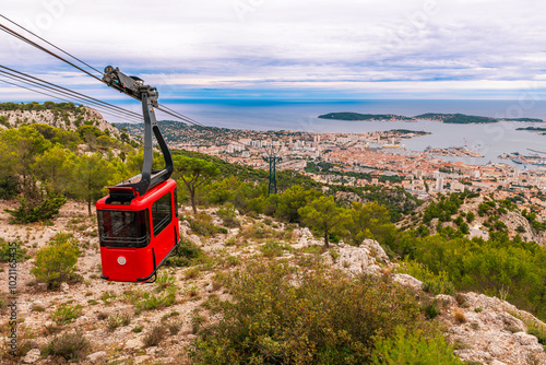 The Mont Faron cable car in Toulon, Var, Provence Alpes Côte d'Azur, France