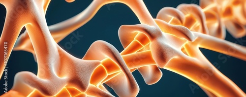 Close-up of human spine structure with detailed vertebrae on dark background. photo