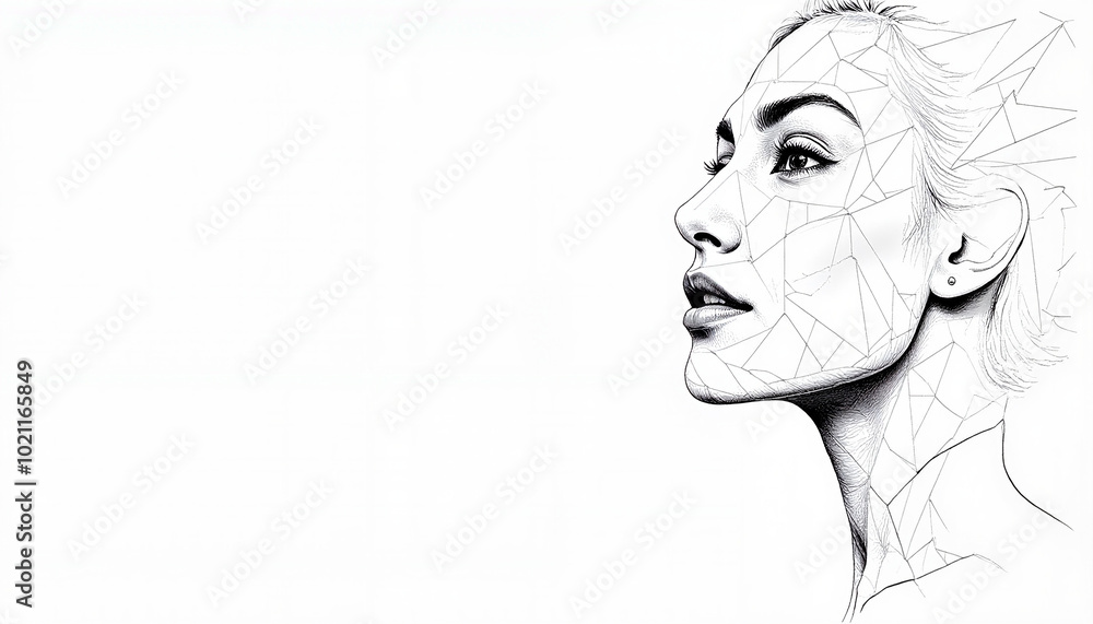 Geometric portrait of a woman in profile representing strength and beauty Geometric portrait of a woman in profile representing strength and beauty