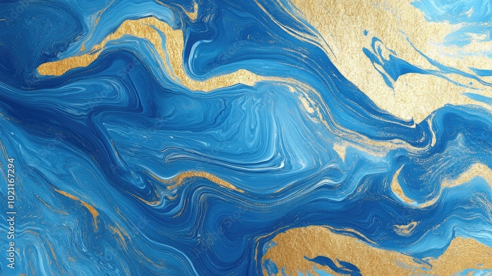 Abstract blue and gold marbled texture with flowing patterns and vibrant colors. Abstract blue and gold marbled texture with flowing patterns and vibrant colors.