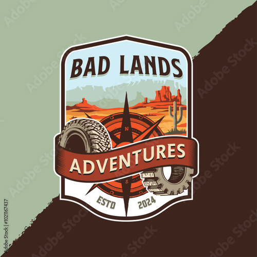 Fully editable vector logo template with desert landscape for Automotive or Adventure producucts and brands