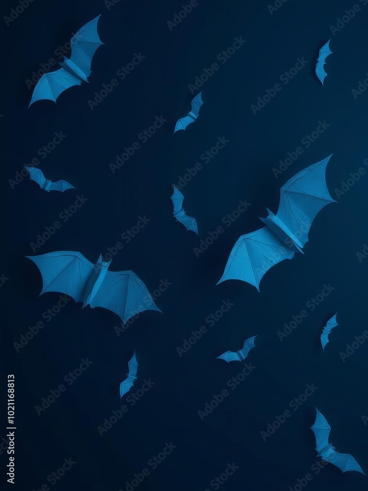 Halloween picture of blue paper bats on blank dark blue background halloween backdrop Halloween picture of blue paper bats on blank dark blue background halloween backdrop