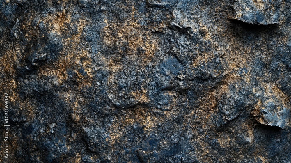 Close-up of textured, dark rock surface with golden highlights, creating a rugged and natural aesthetic. Close-up of textured, dark rock surface with golden highlights, creating a rugged and natural aesthetic.