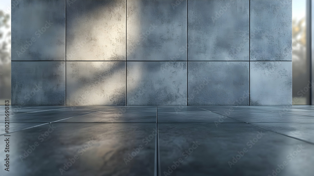 Concrete Wall and Tile Floor 3D Render Concrete Wall and Tile Floor 3D Render
