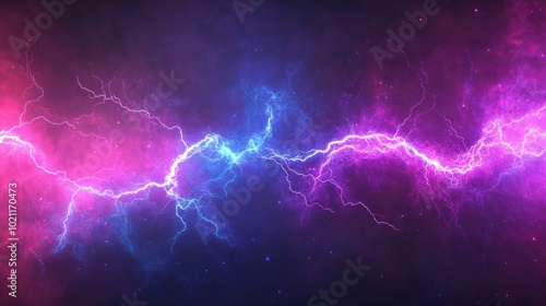 A stunning display of electric blue and vibrant pink lightning across a cosmic background.